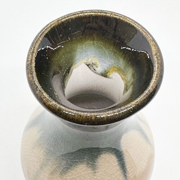 Handmade Vase Pottery Drip Glaze Crackle Natural Small Bud Art Studio Ocean - Picture 6 of 8